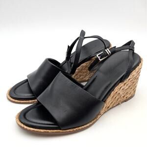Nordstrom Arlene Ankle Strap Wedge Sandal Women's Black Size US7.5 EU38